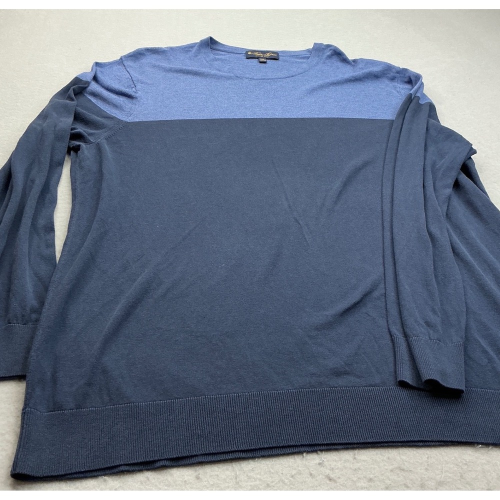 Brooks Brothers Sweater Silk Cotton Color Block Blue XXL Italian Yarn Mens